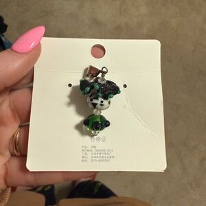 Green and Black Beaded handmade glass blown  Pendant